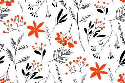 Papier peint à motif  Baies d'hiver noires et rouges