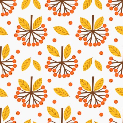 Papier peint à motif  Baies de Rowan à petites feuilles