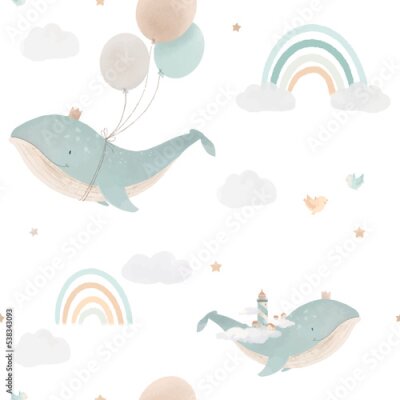 Papier peint à motif  Baleines pastel de conte de fées