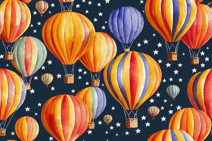 Papier peint à motif  Ballons colorés dans le ciel avec des étoiles