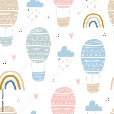 Papier peint à motif  Ballons féeriques pastel dans le ciel