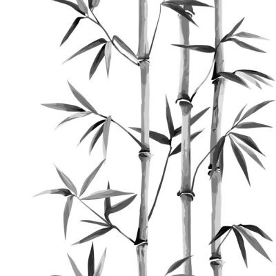 Papier peint à motif  Bambou noir et blanc