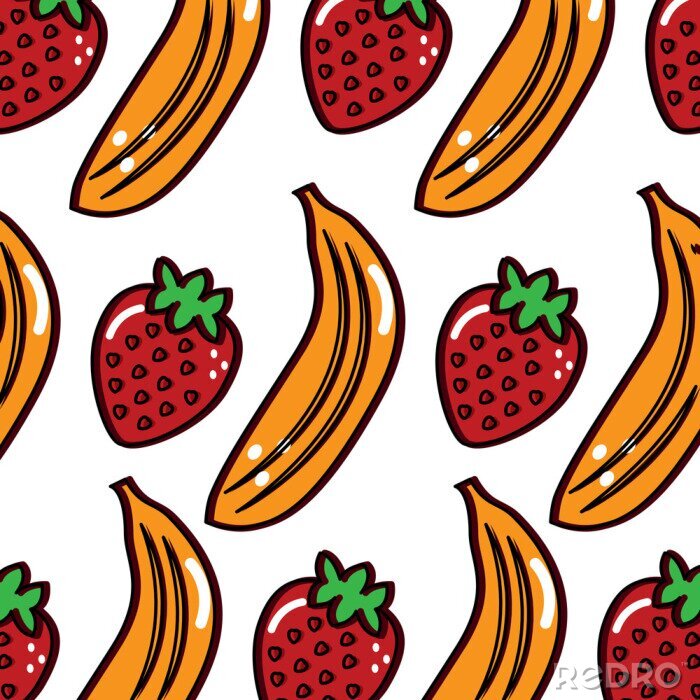 Papier peint à motif  Bananes et fraises de style dessin animé