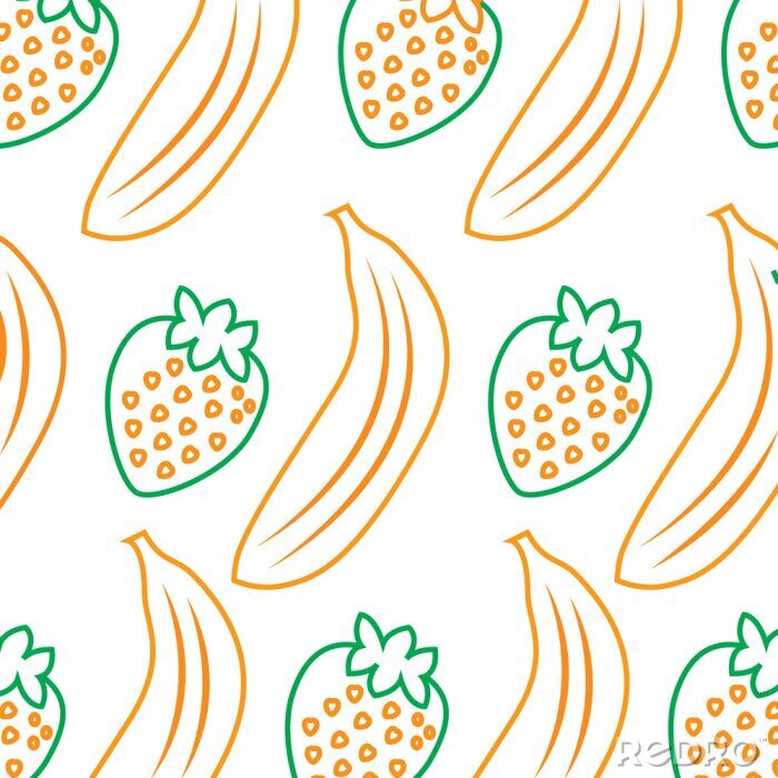 Papier peint à motif  Bananes et fraises graphiques