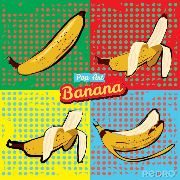 Papier peint à motif  Bananes pop art multicolore