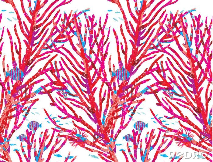 Papier peint à motif  Barrière de corail rouge sur fond blanc