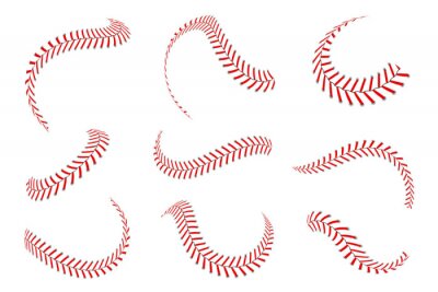 Papier peint à motif  Baseball laces set. Baseball stitches with red threads. Sports graphic elements and seamless brushes. Red laces and stitches