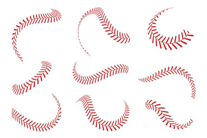 Papier peint à motif  Baseball laces set. Baseball stitches with red threads. Sports graphic elements and seamless brushes. Red laces and stitches