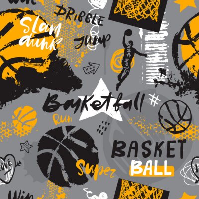 Papier peint à motif  Basket-ball - motif sportif et style grunge