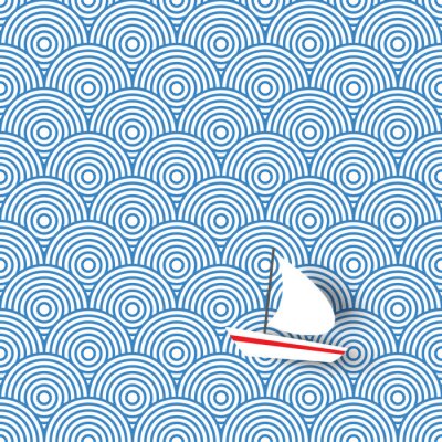 Papier peint à motif  Bateau blanc naviguant sur la marge bleue motif sans marge