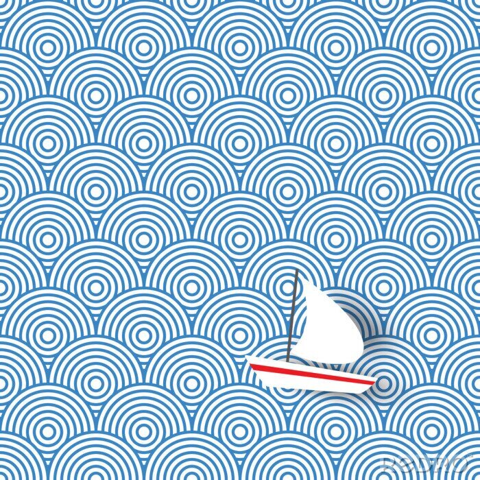 Papier peint à motif  Bateau blanc naviguant sur la marge bleue motif sans marge