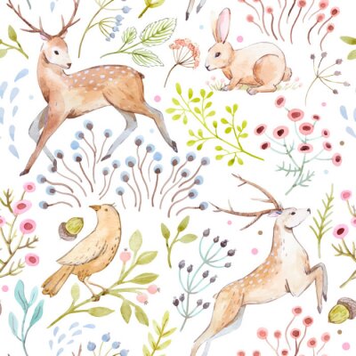 Papier peint à motif  Beau, vecteur, aquarelle, forêt, modèle