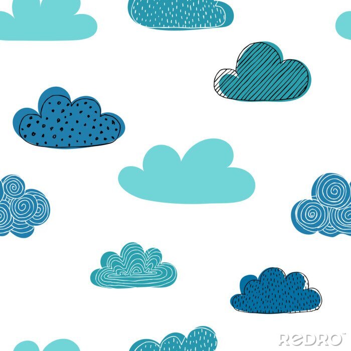 Papier peint à motif  Beautiful seamless pattern of doodle clouds. design background greeting cards and invitations and for baby clothes.