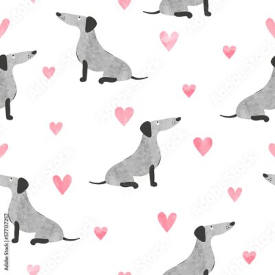 Papier peint à motif  Beaux teckels gris