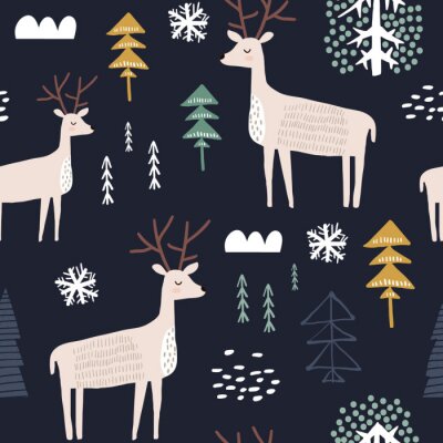 Papier peint à motif  Bébés animaux dans la forêt scandinave