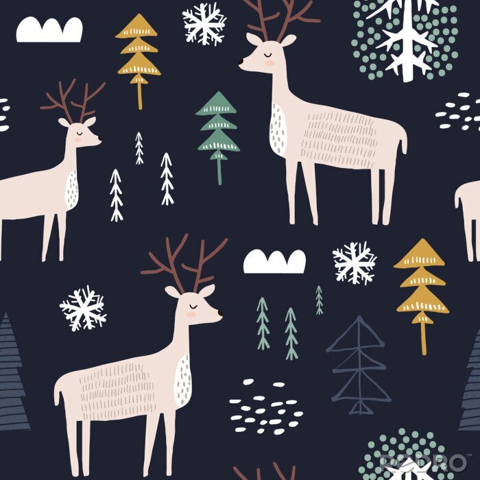 Papier peint à motif  Bébés animaux dans la forêt scandinave