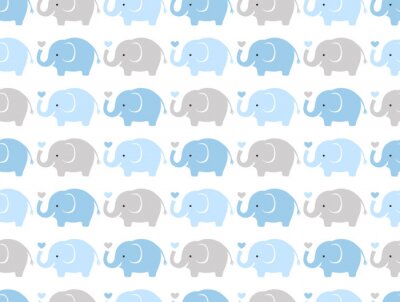 Papier peint à motif  Bébés éléphants bleus et gris