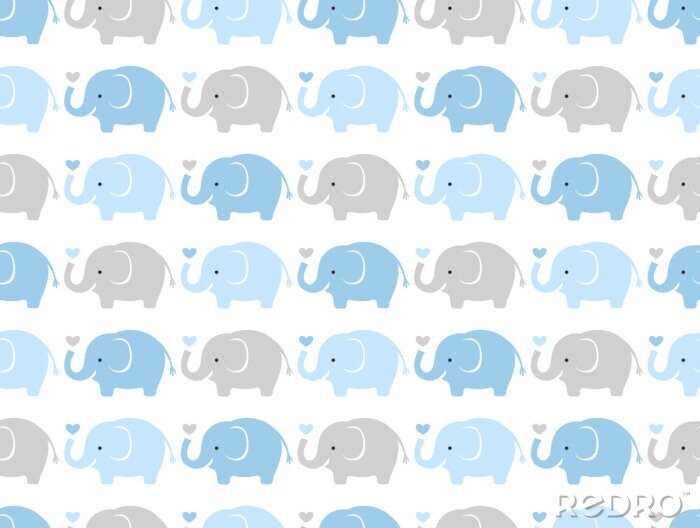 Papier peint à motif  Bébés éléphants bleus et gris