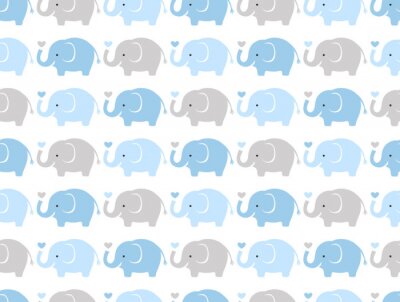 Papier peint à motif  Bébés éléphants bleus et gris