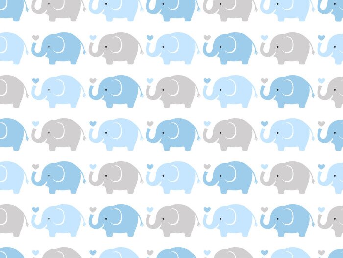Papier peint à motif  Bébés éléphants bleus et gris