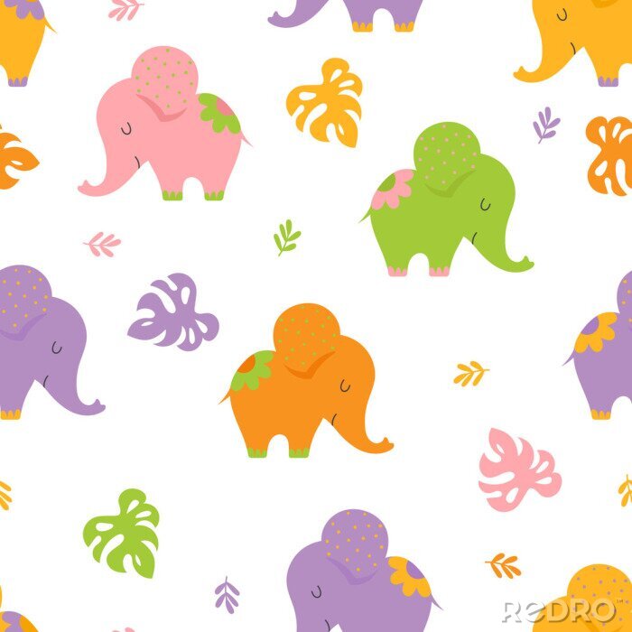 Papier peint à motif  Bébés éléphants colorés