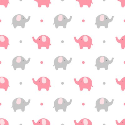 Papier peint à motif  Bébés éléphants gris et roses