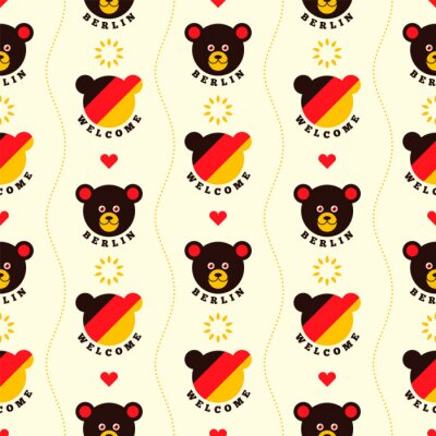 Papier peint à motif  Berlin seamless patterns design, with comic bear and colors of German flag. Vector illustration.