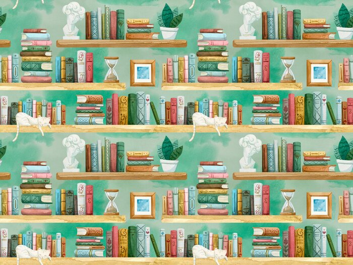 Papier peint à motif  Biblioth?ques et chats
