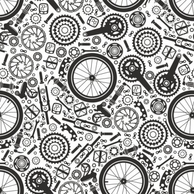 Papier peint à motif  Bicycles. Seamless pattern of bicycle parts. Isolated vector image.