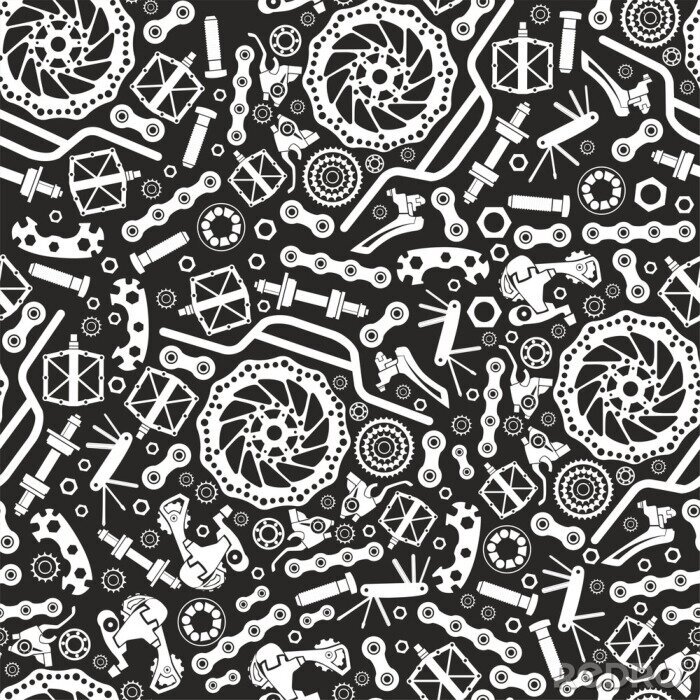 Papier peint à motif  Bicycles. Seamless pattern of bicycle parts. Isolated vector image.