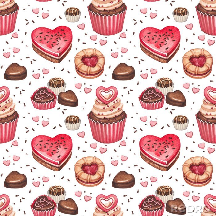 Papier peint à motif  Biscuits, gâteaux et bonbons au chocolat pour Saint Valentin