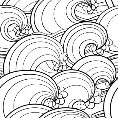 Black and white seamles oceanic pattern for coloring.