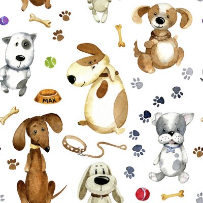 Papier peint à motif  Bols et balles pour chiens