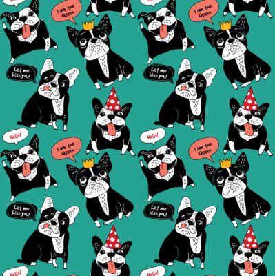 Papier peint à motif  Bouledogues français sur fond coloré