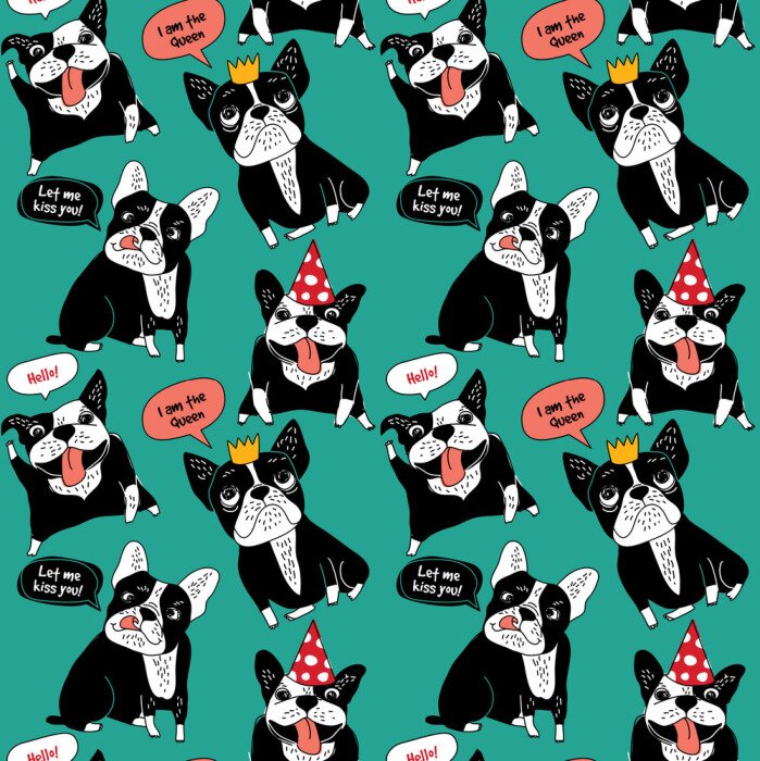 Papier peint à motif  Bouledogues français sur fond coloré