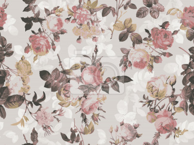 Papier peint à motif  Bouquet de roses en graphique de style r?tro