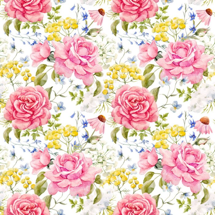 Papier peint à motif  Bouquet de roses et autres graphiques de fleurs