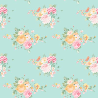 Papier peint à motif  Bouquets de fleurs colorées dans un style shabby chic