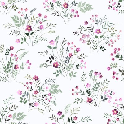 Papier peint à motif  Bouquets de fleurs sauvages sur fond blanc