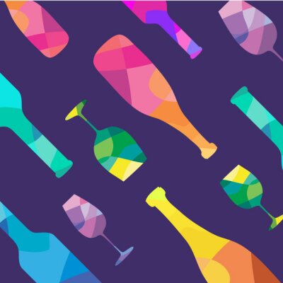 Papier peint à motif  Bouteille de vin et un motif de verres à vin