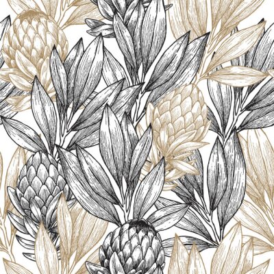 Papier peint à motif  Boutons floraux esquissés