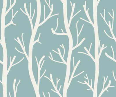 Papier peint à motif  Branches blanches sur fond bleu