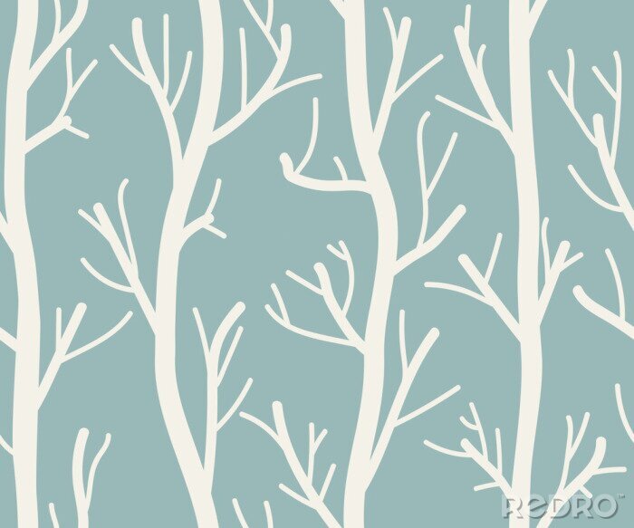 Papier peint à motif  Branches blanches sur fond bleu