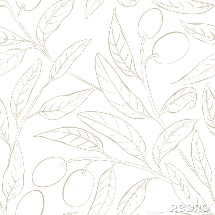 Papier peint à motif  Branches d'olivier délicatement esquissées