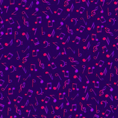 Papier peint à motif  Bright music decorative notes seamless pattern. Gradient pink  and purple colors simbols on dark violet background. Abstract vector texture art musical symbols