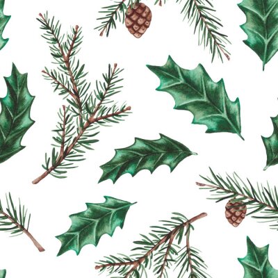 Papier peint à motif  Brindilles aquarelles sur fond blanc