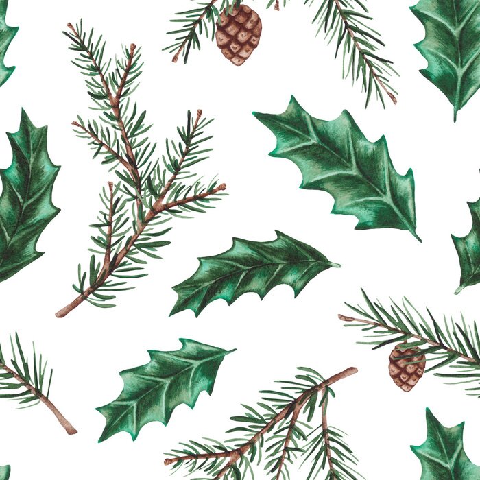 Papier peint à motif  Brindilles aquarelles sur fond blanc