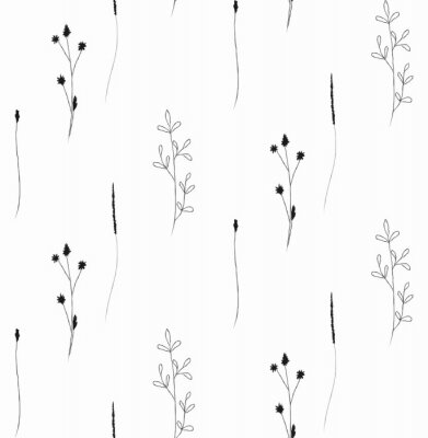 Papier peint à motif  Brins d'herbe sur fond blanc