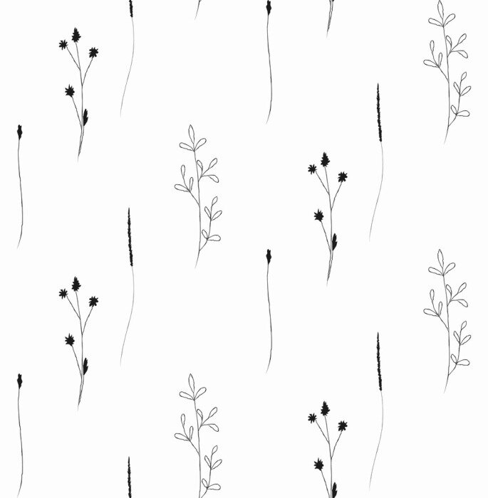 Papier peint à motif  Brins d'herbe sur fond blanc