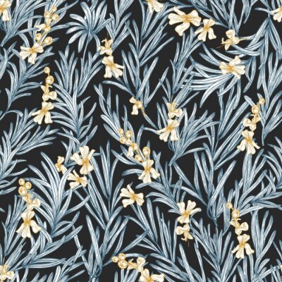 Papier peint à motif  Brins de romarin sur fond sombre